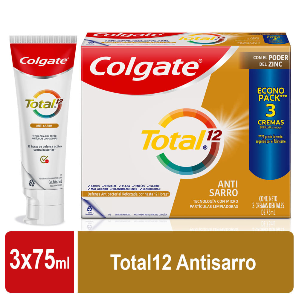 Pasta Dental COLGATE Total 12 Antisarro 3x75ml