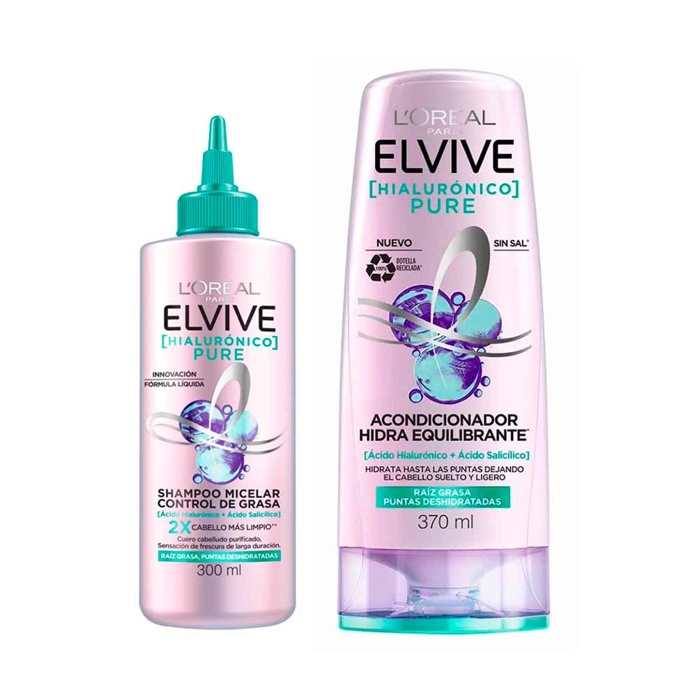 Pack ELVIVE Shampoo Micelar Pure 300ml + Acondicionador Ácido Hialurónico Pure 370ml