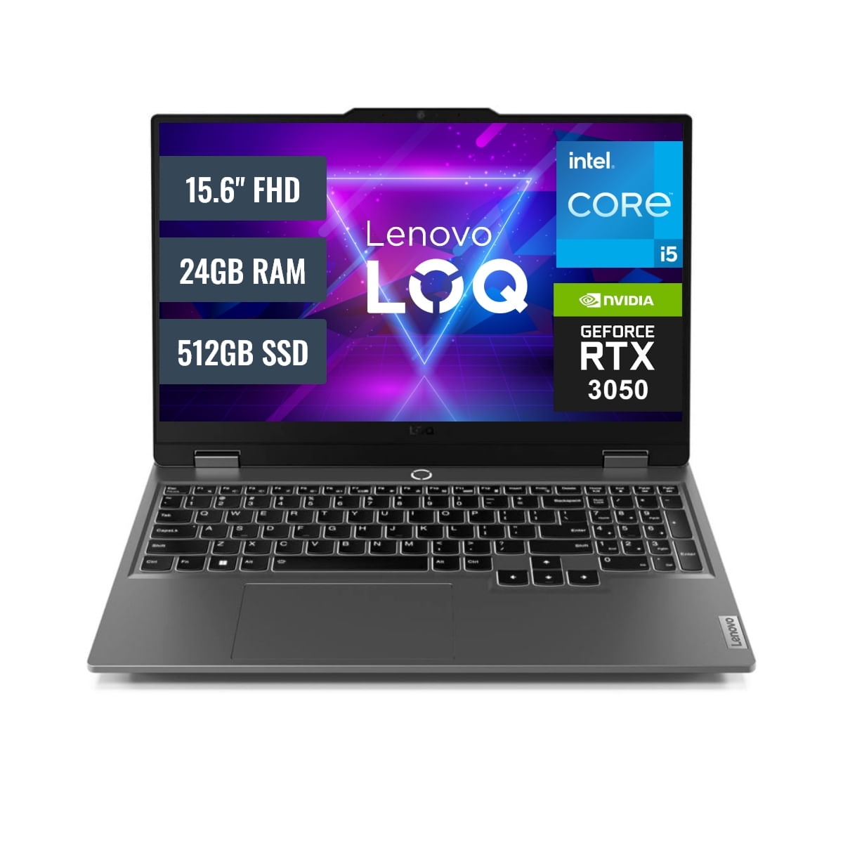 Laptop Lenovo LOQ 15IAX9 Intel Core i5 12450HX 24GB RAM 512GB SSD 6GB RTX 3050 15.6 FHD FeeDOS