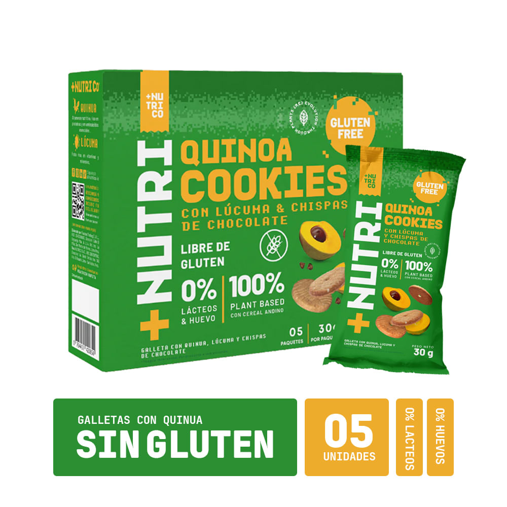 Galletas sin Gluten Lúcuma y Chips Chocolate +NUTRI Co Caja 5un