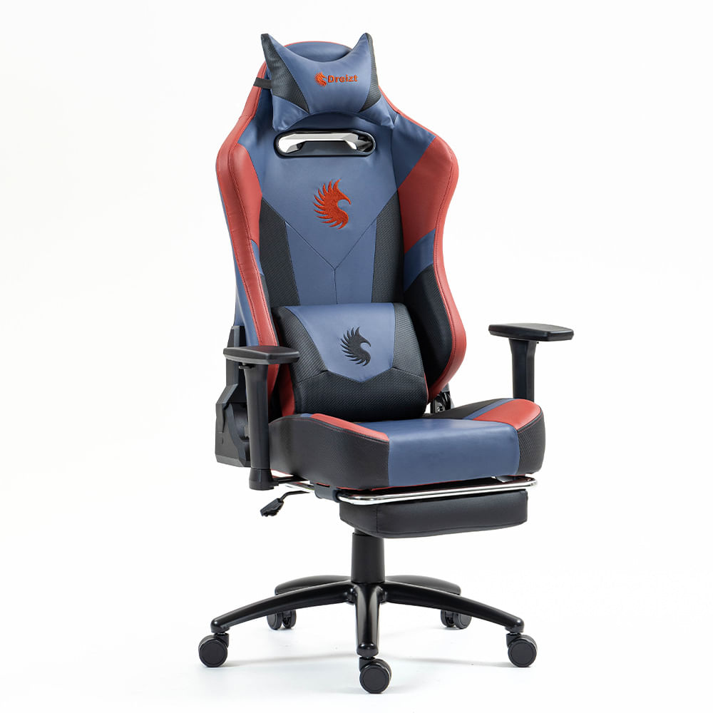 Silla Gamer Dreizt Heroes Series Azul Dark Premium Alta Calidad Reclinable Con Posapies