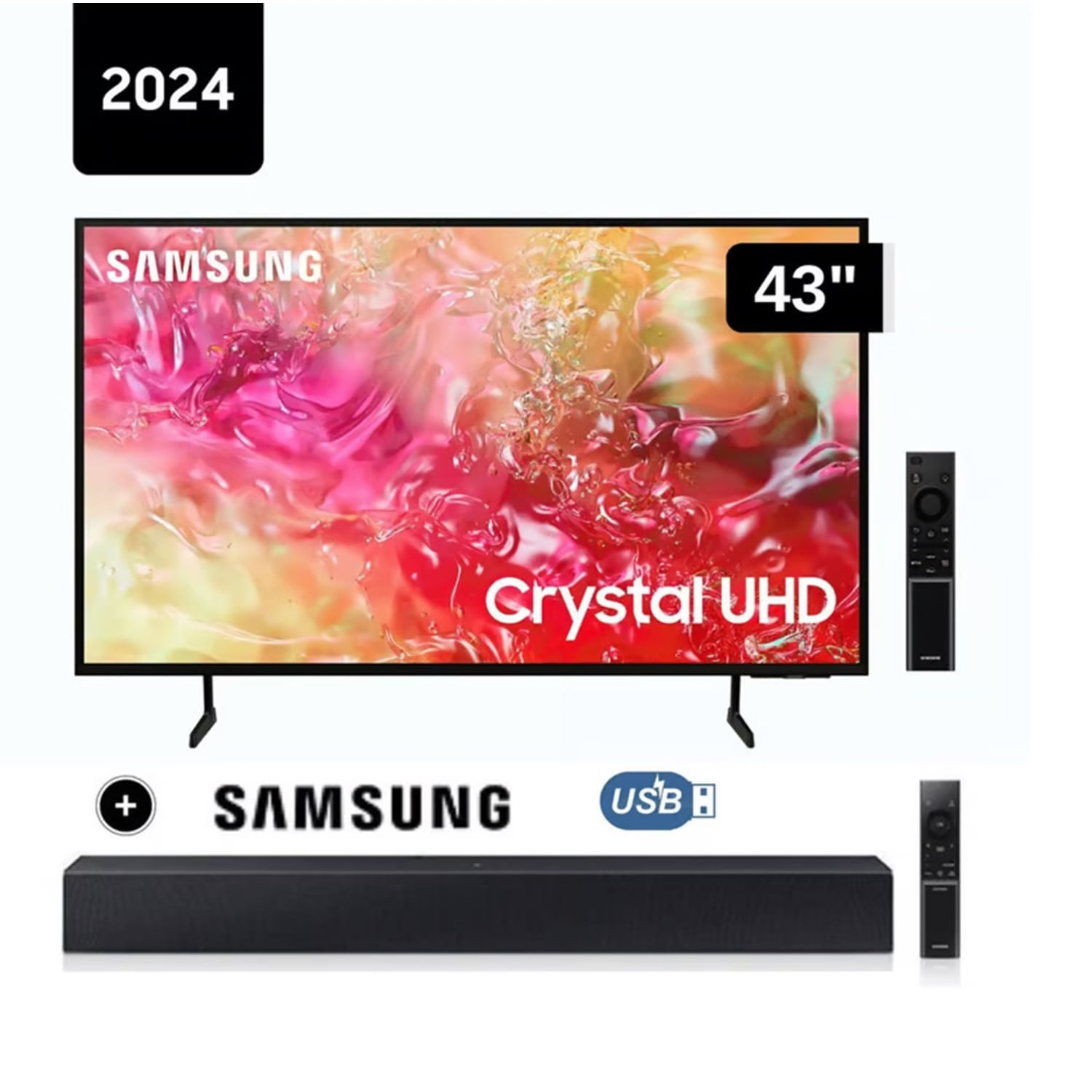 Televisor de 43" Smart Tv 4K UHD Tizen OS 2024 Samsung 43DU7000 + Soundbar HW-C400