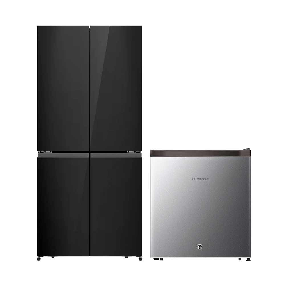 Pack HISENSE Refrigeradora 457L All Around Cooling RQ5P470NE1A Negro + Frigobar 45L RR59NL2A Plateado