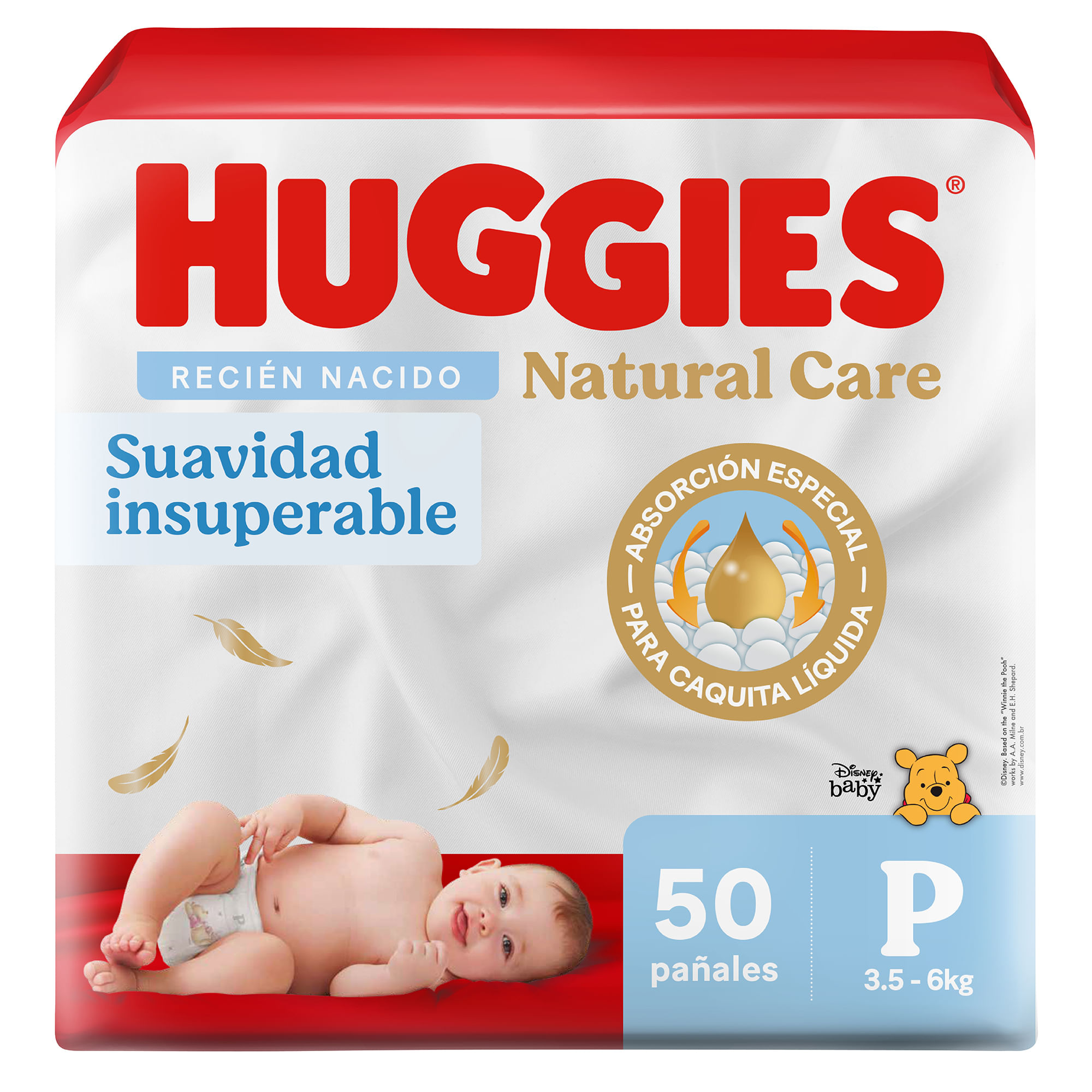 Pañales para Bebé HUGGIES Natural Care Primeros 100 Días Talla P Paquete 50un