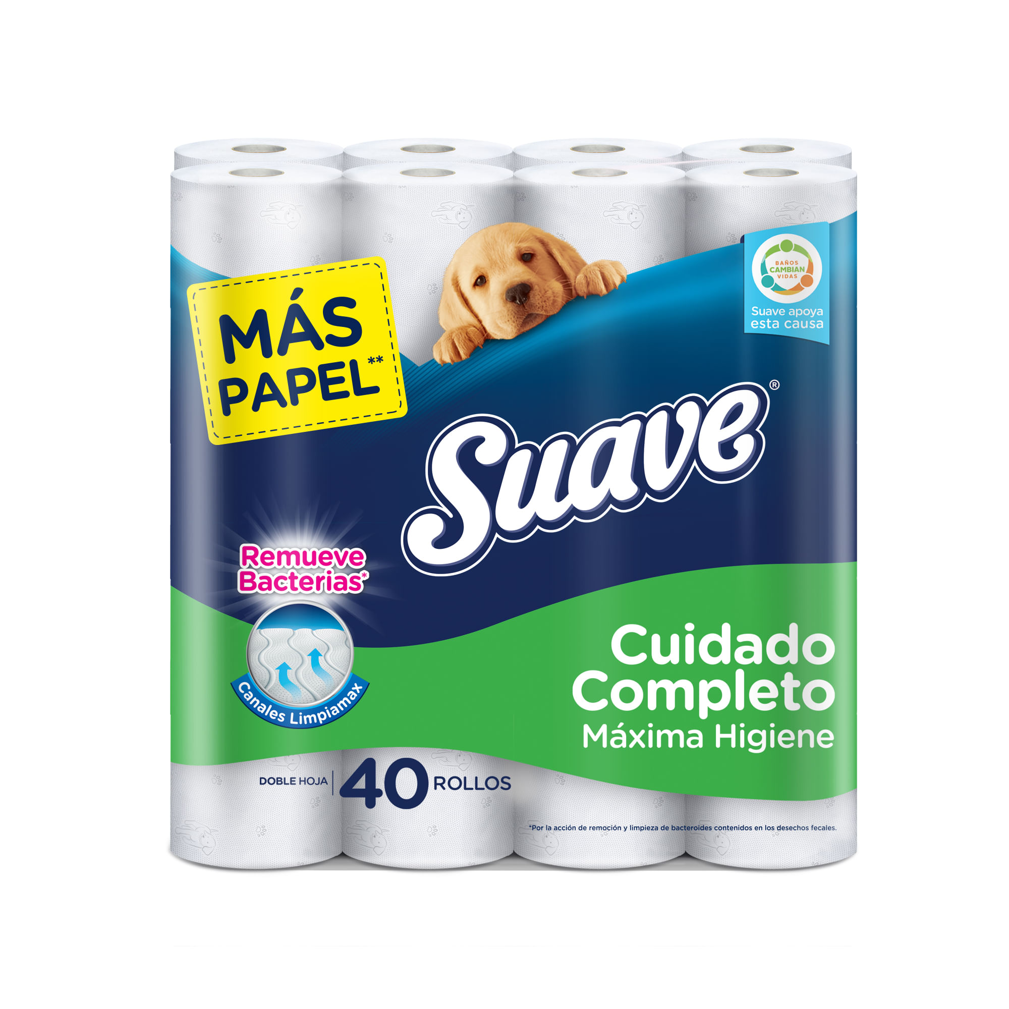 Papel Higiénico SUAVE Cuidado Completo Doble Hoja Paquete 40un