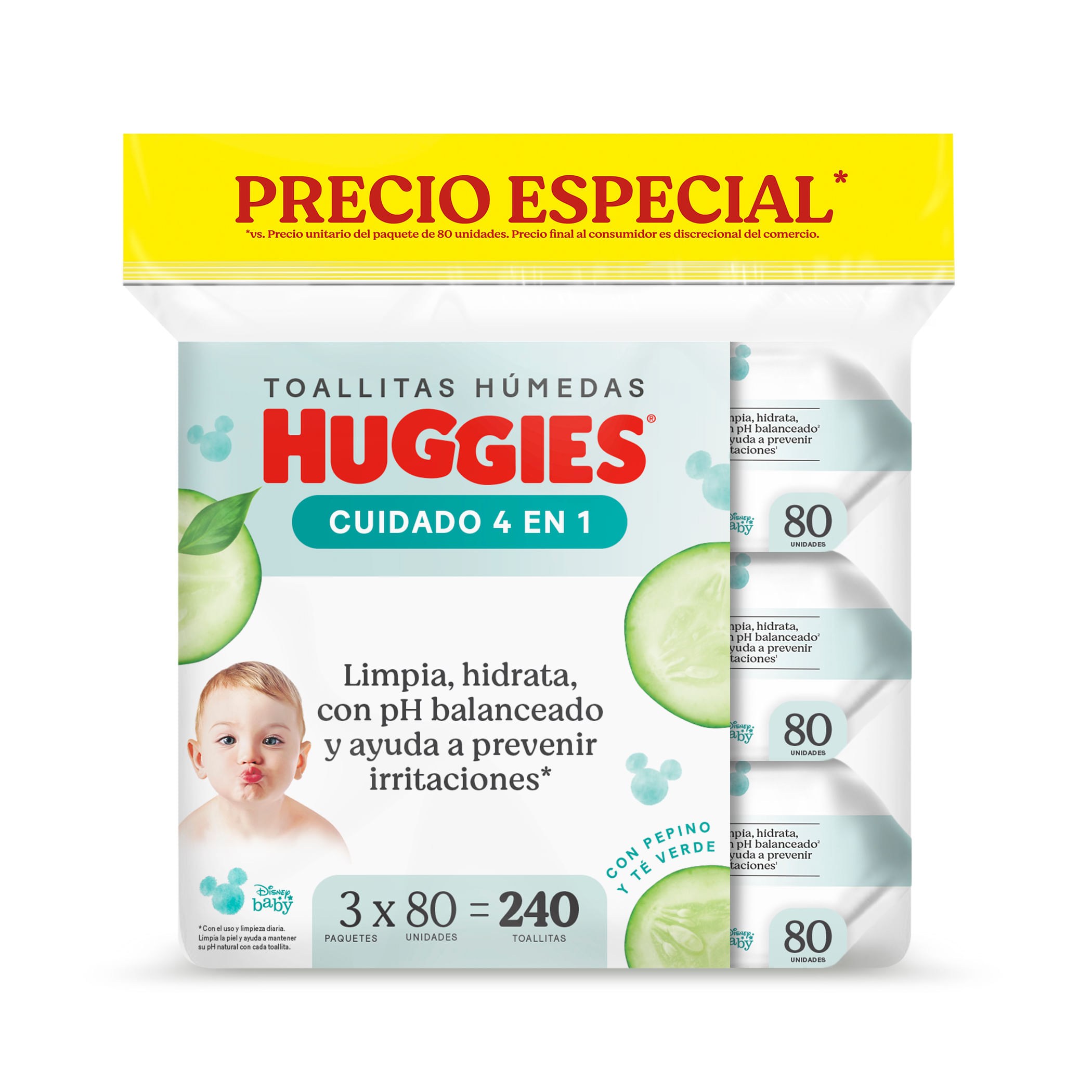 Toallitas Humedas HUGGIES One & Done 3 Paquetes de 80un