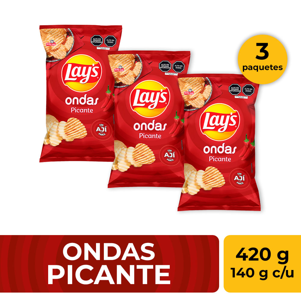 Pack Papas LAY'S Ondas Picante Bolsa 140g x 3un