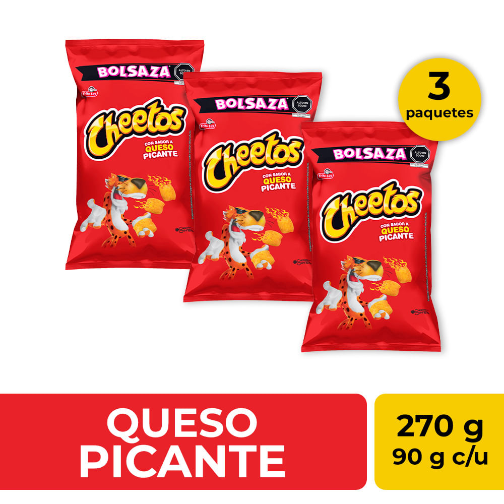 Pack Piqueos CHEETOS Queso Picante Bolsa 90g x3un