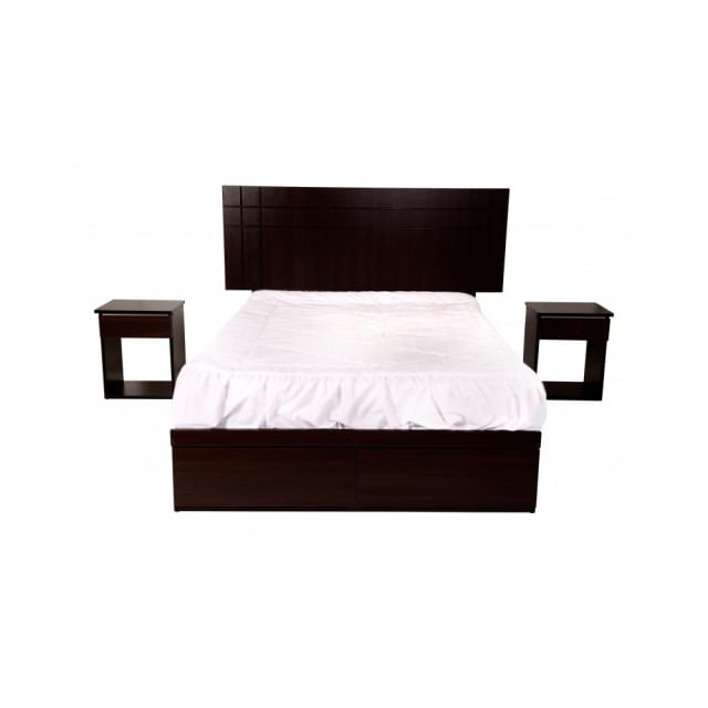 Dormitorio King Orquidea + 2 Veladores + Colchon Resortes Marron Oscuro