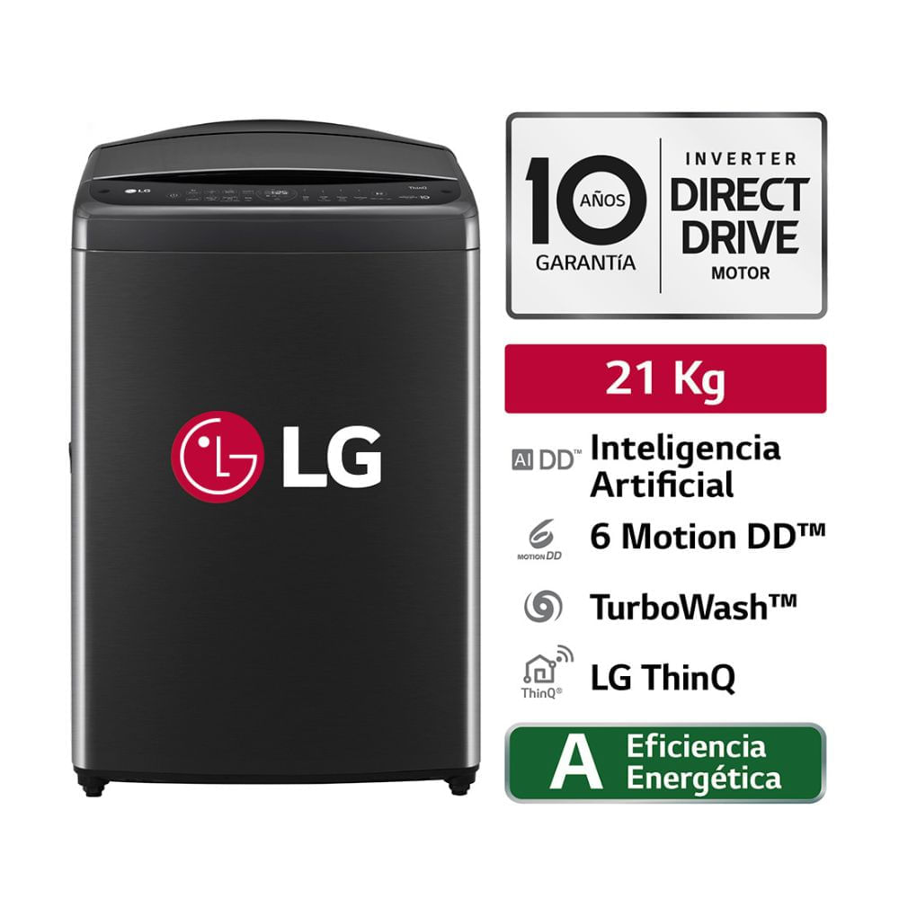 Lavadora LG WT21PBV6 AI DD Carga Superior 21Kg Negro Plateado