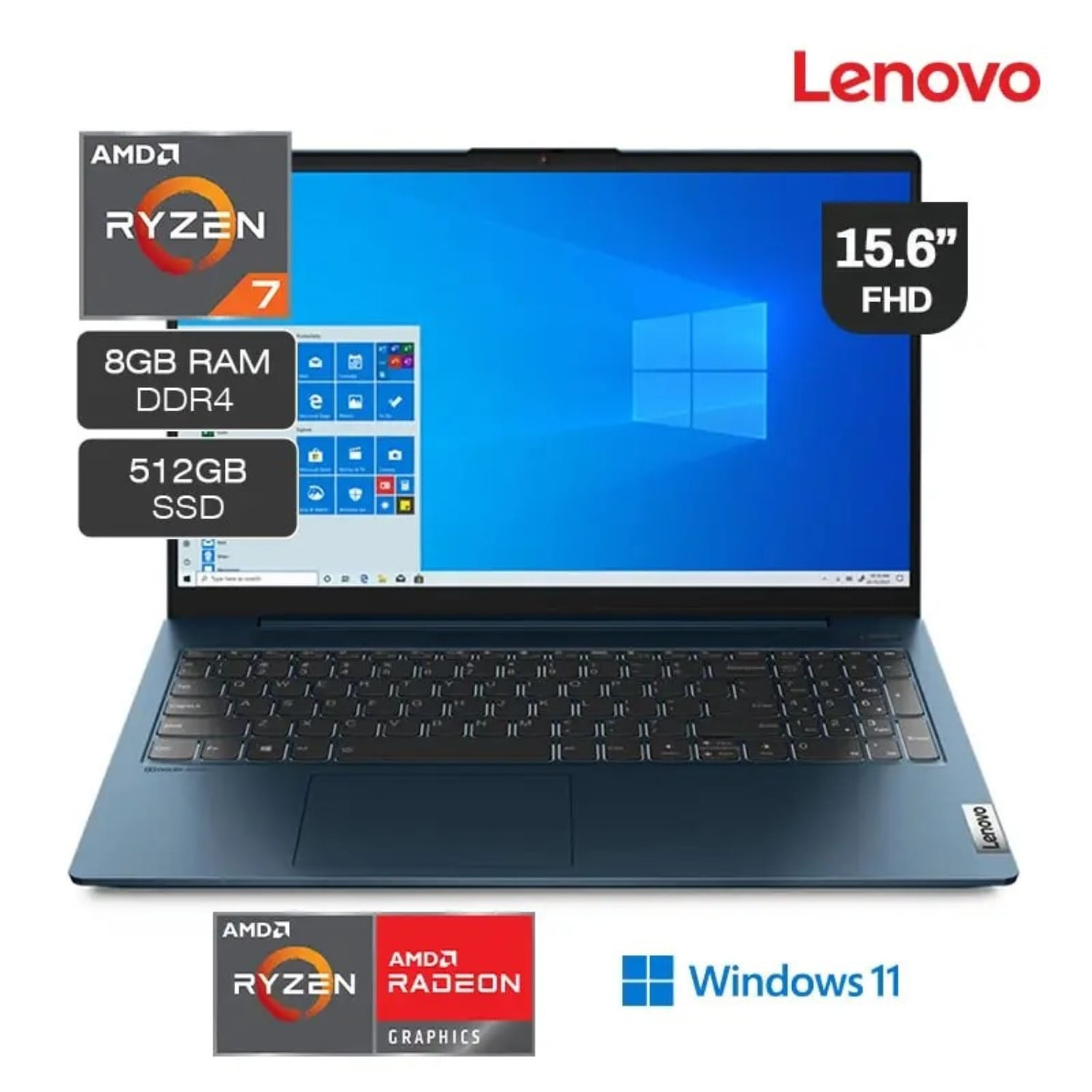 Laptop Lenovo 15.6" Ryzen 7 8GB Ram 512GB SSD IdeaPad 5 Mas Licencia Ofice 365