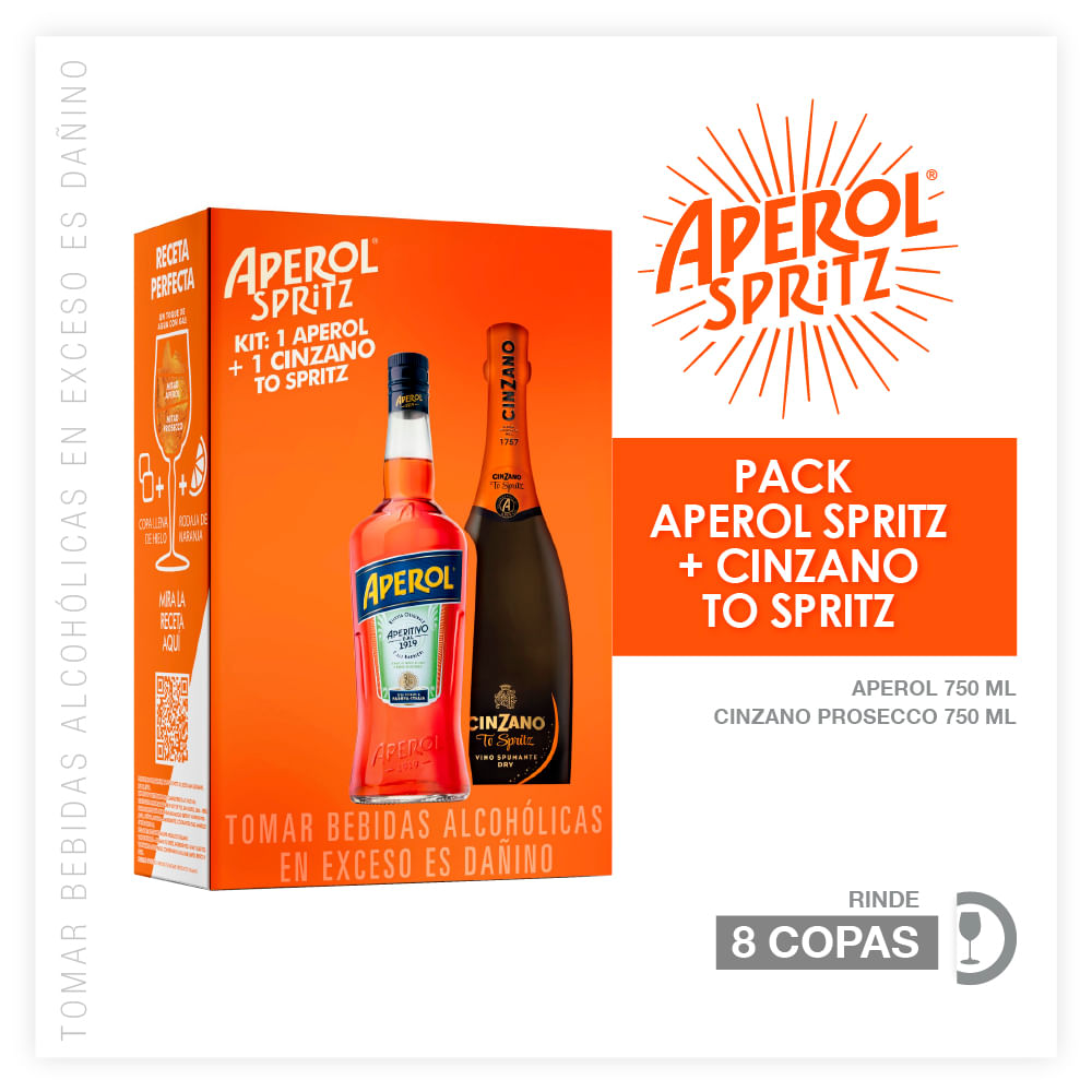 Pack Licor APEROL Botella 750ml + Espumante CINZANO Pro-Spritz Botella 750ml