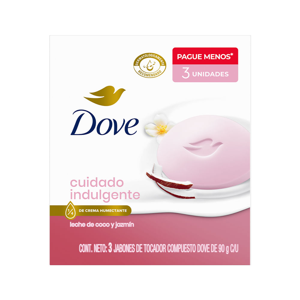 Jabón de Tocador DOVE Leche de Coco Barra 90g Paquete 3un