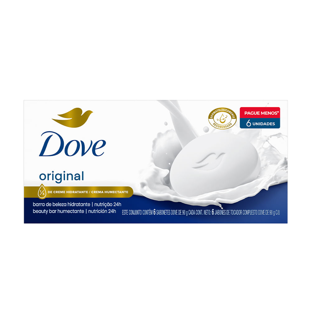 Jabón de Tocador DOVE Blanco Barra 90g Paquete 6un