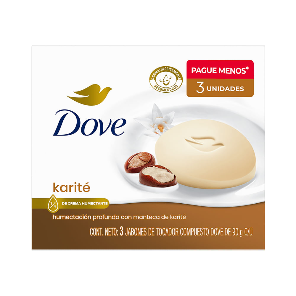 Jabón DOVE Karité y Vainilla Barra 90g Paquete 3un