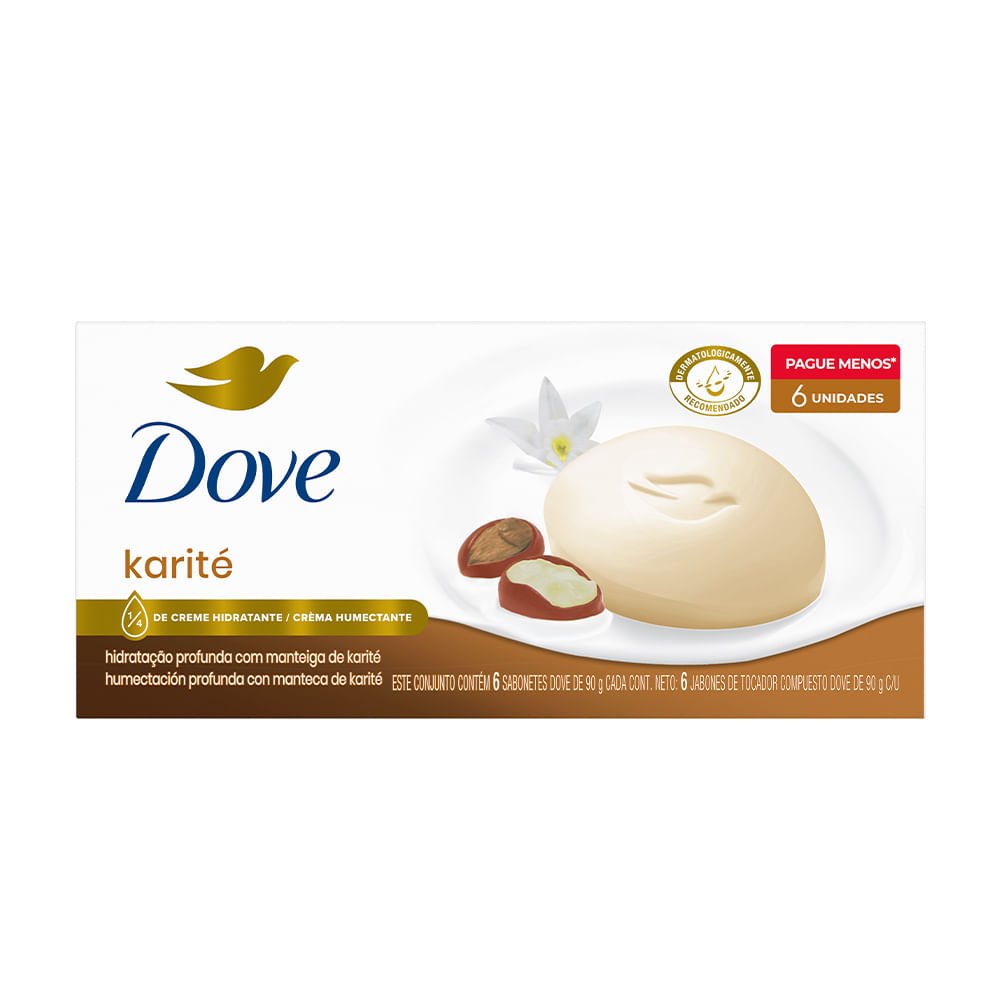 Jabón de Tocador DOVE Karité y Vainilla 90g Pack 6un