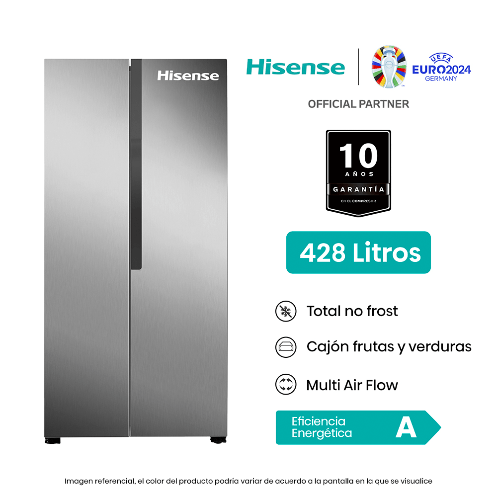 Refrigeradora Hisense Side By Side 428L RS3P428NEDA  Gris