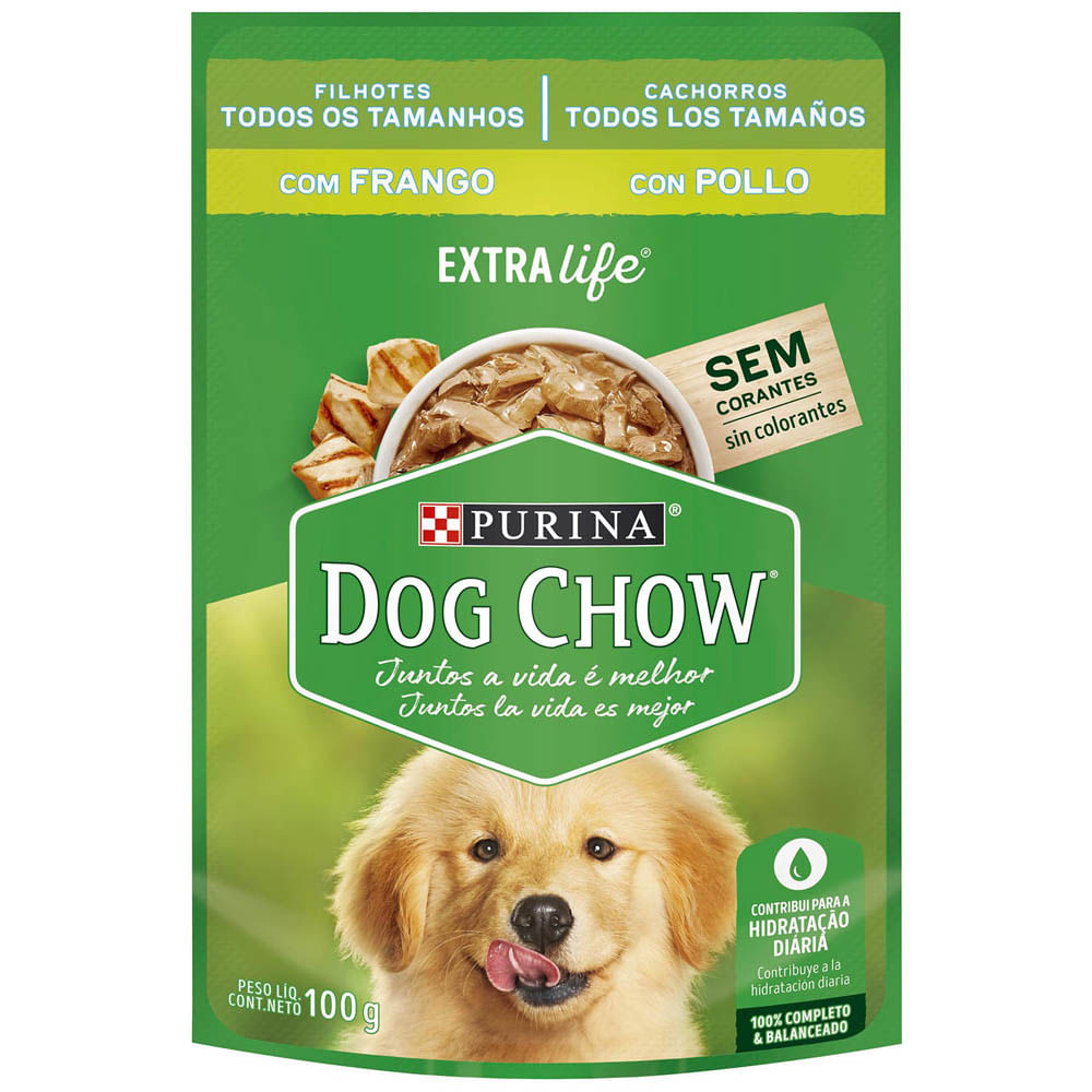 Comida para Perros DOG CHOW Cachorros Trozos Jugosos de Pollo Pouch 100g