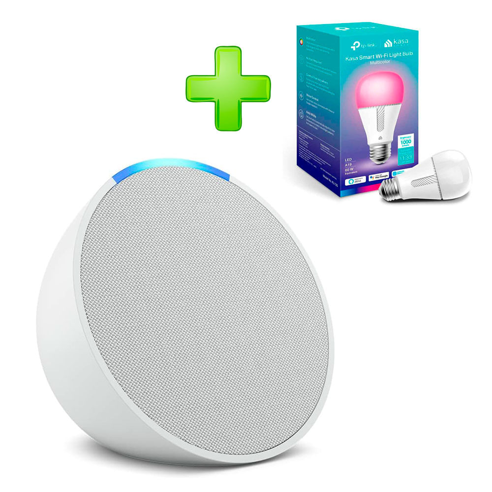 Pack Echo Pop Parlante Inteligente Alexa Blanco + Foco TP-Link 60W Kasa KL135