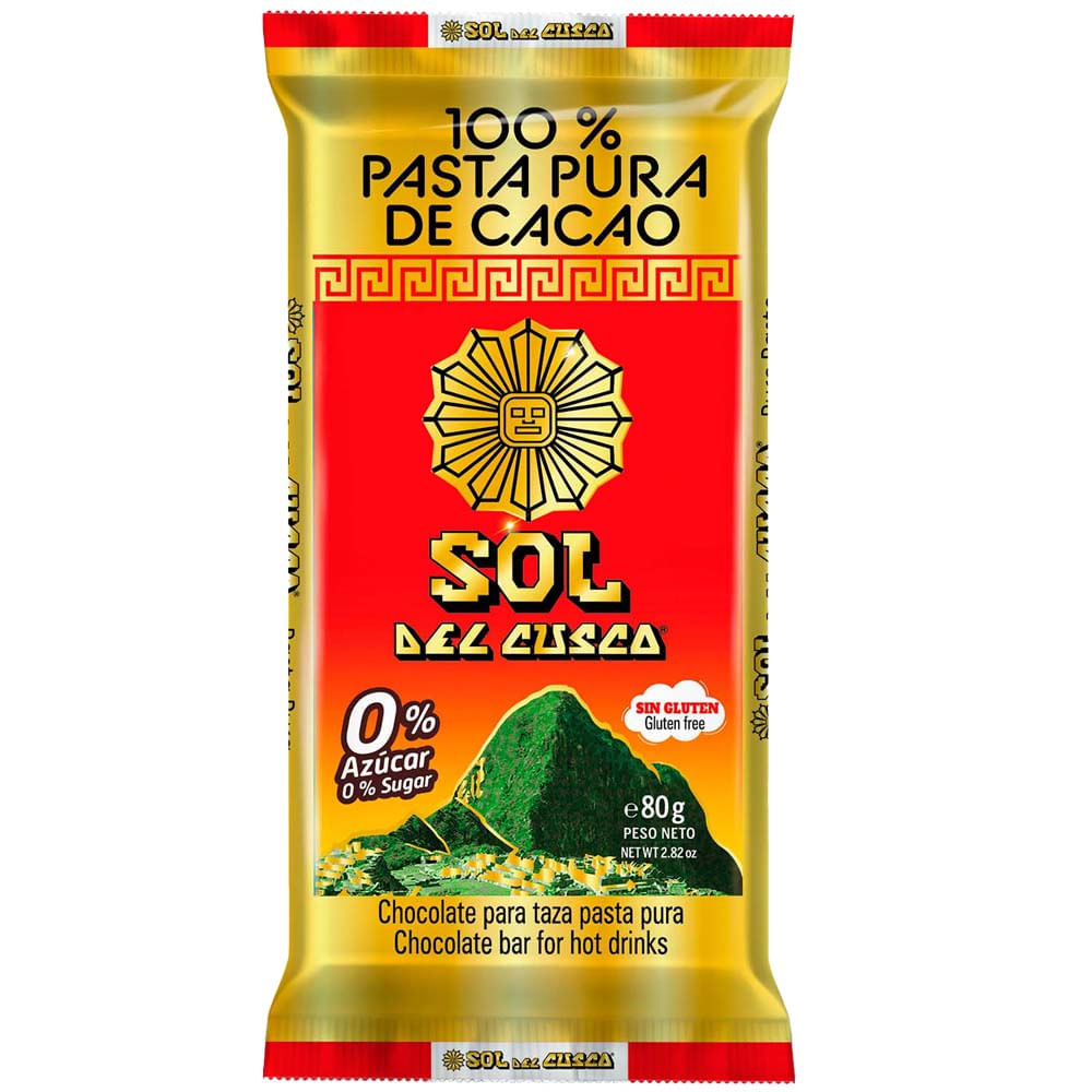 Chocolate para Taza SOL DE CUSCO Pasta Pura Tableta 80g