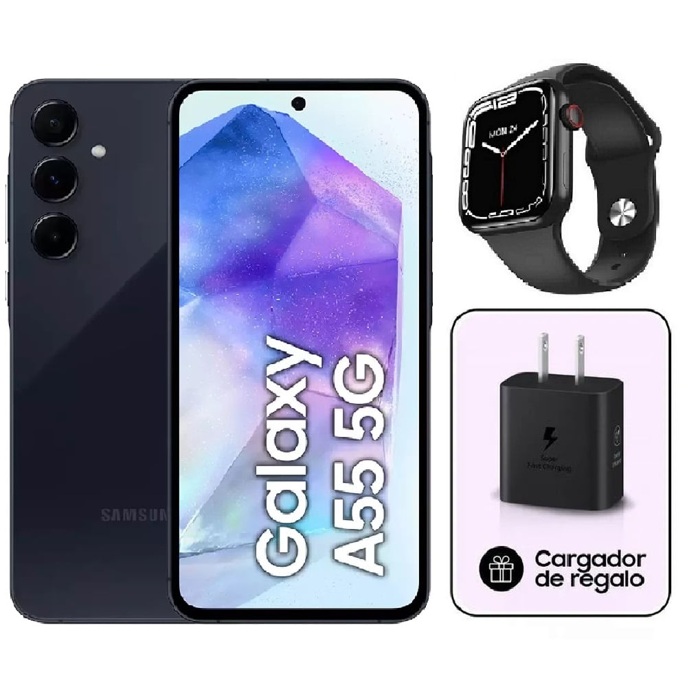 Samsung Galaxy A55 5G 256GB Azul Marino + Smartwatch + Cargador