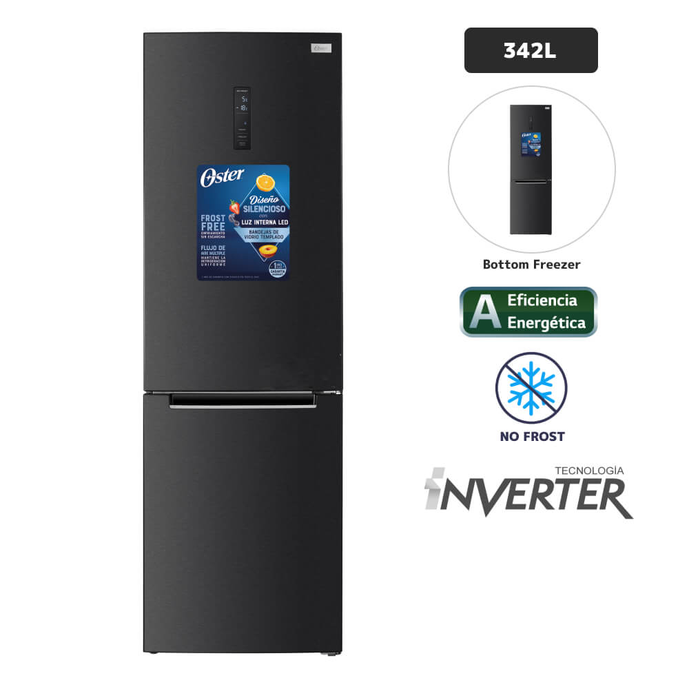 Refrigeradora OSTER 342L Inverter OS-PNFC347BI Black Inox