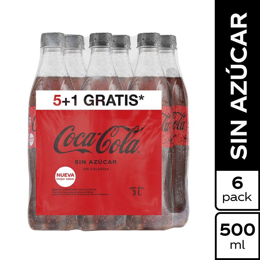 Gaseosa COCA COLA Sin Azúcar 6 Pack Botella 500ml