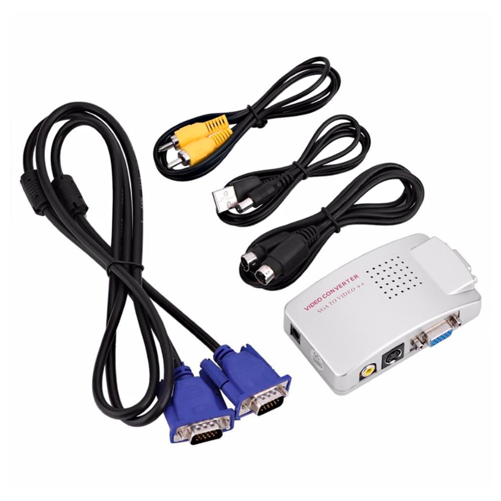 Adaptador Convertidor Vga A Rca Tv S-video Con Cables