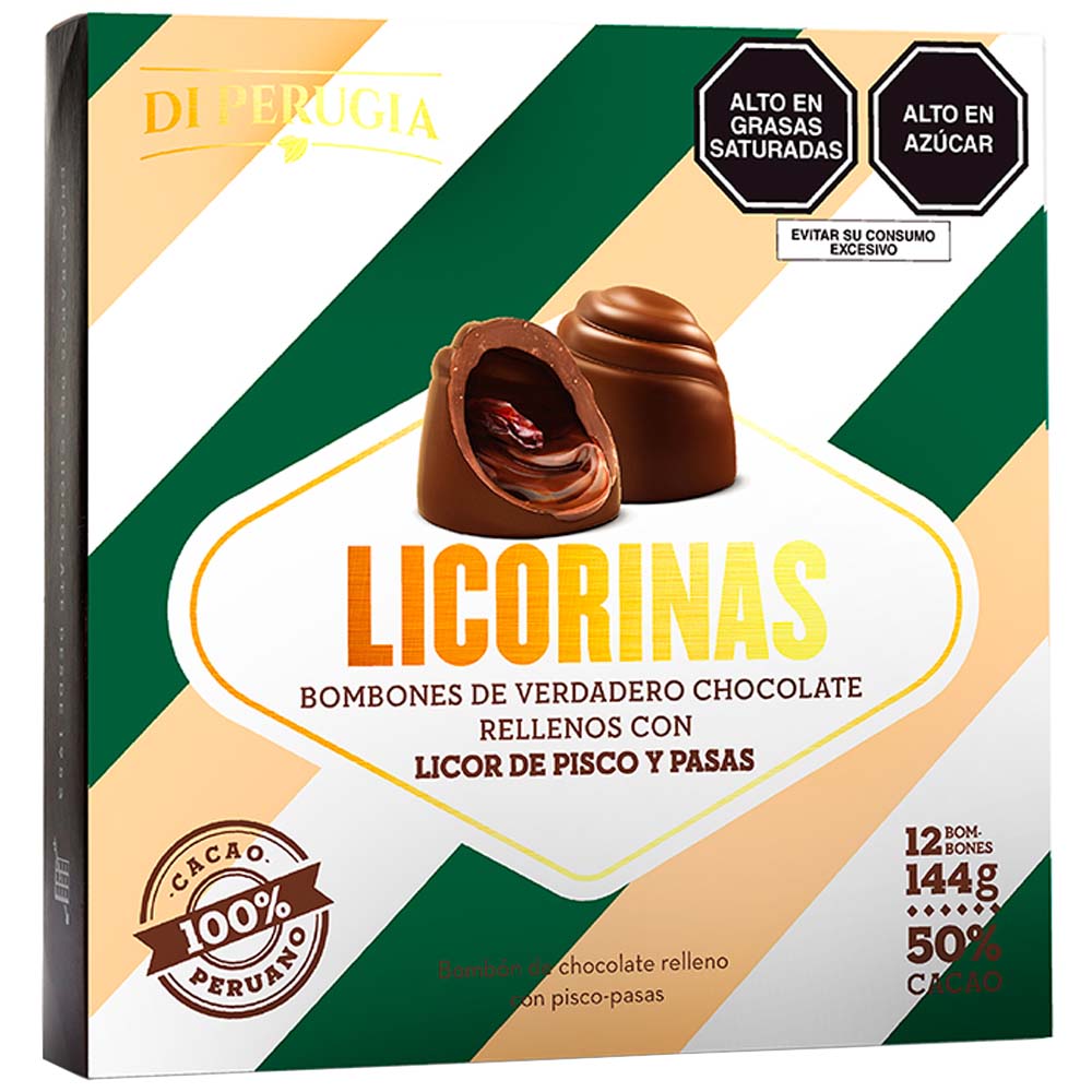 Bombones Rellenos con Licor de Pisco y Pasas BRAVI Licorinas Caja 144g