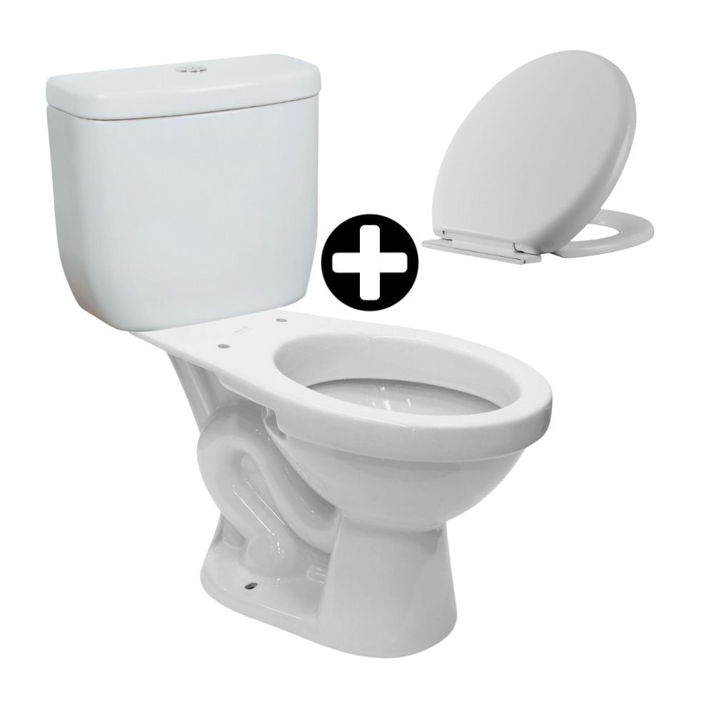 COMBO Baño Trebol Blanco: Taza para inodoro Rapid Jet Plus + Tanque para Inodoro Sifon Jet Pulsador Dual + Asiento inodoro redondo plástico Premium