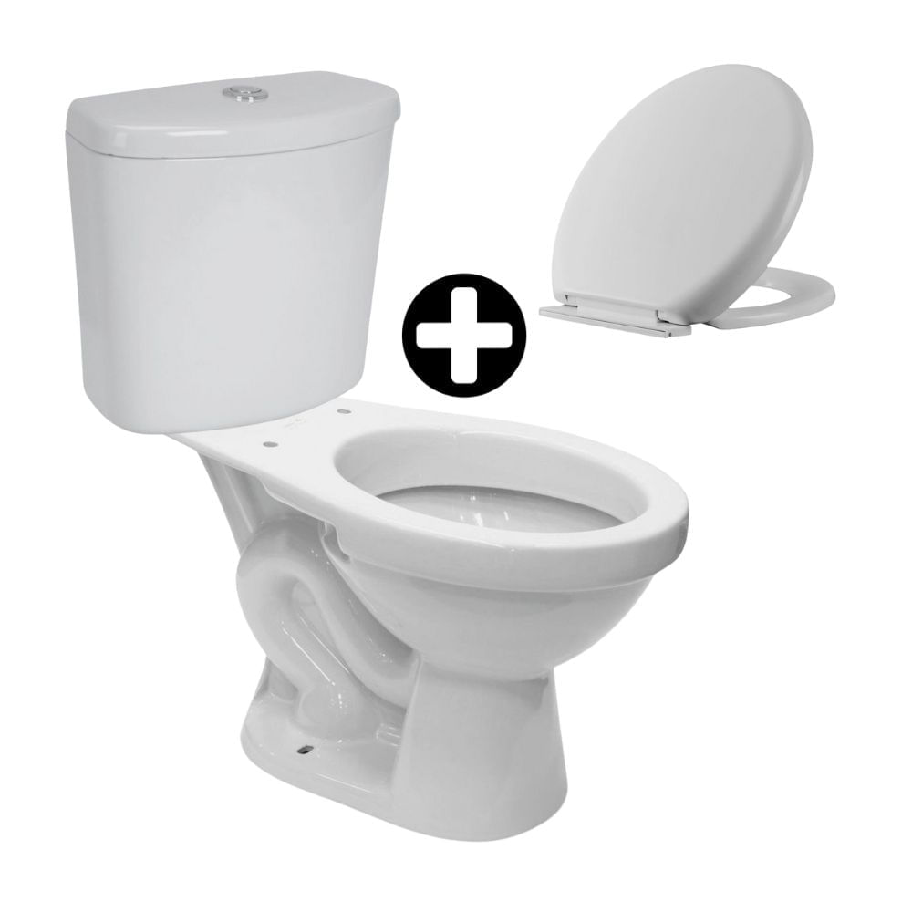 COMBO Baño Trebol Blanco: Taza para inodoro Rapid Jet Plus + Tanque para inodoro Rapid Jet Premium + Asiento inodoro redondo plástico Premium HP43 SD