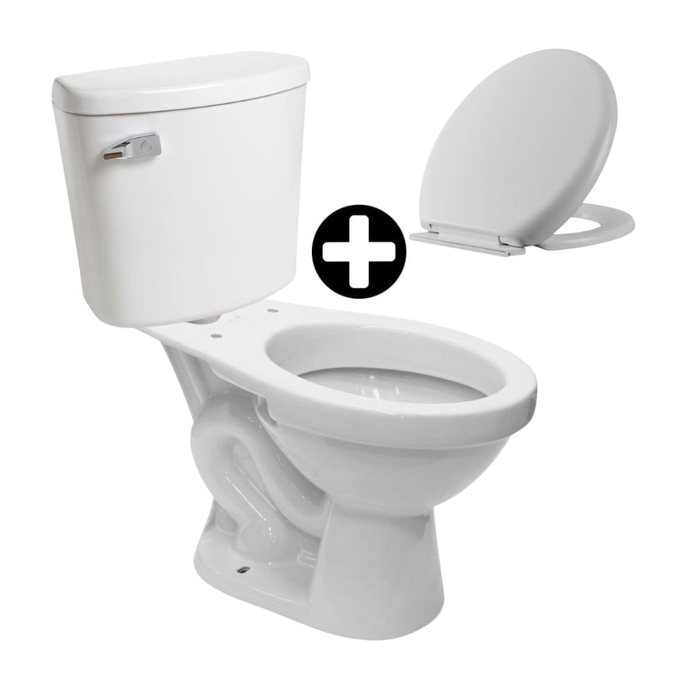 COMBO Baño Trebol Blanco: Taza para inodoro Rapid Jet Plus + Tanque para inodoro Rapid Jet Plus + Asiento inodoro redondo plástico Premium HP43 SD