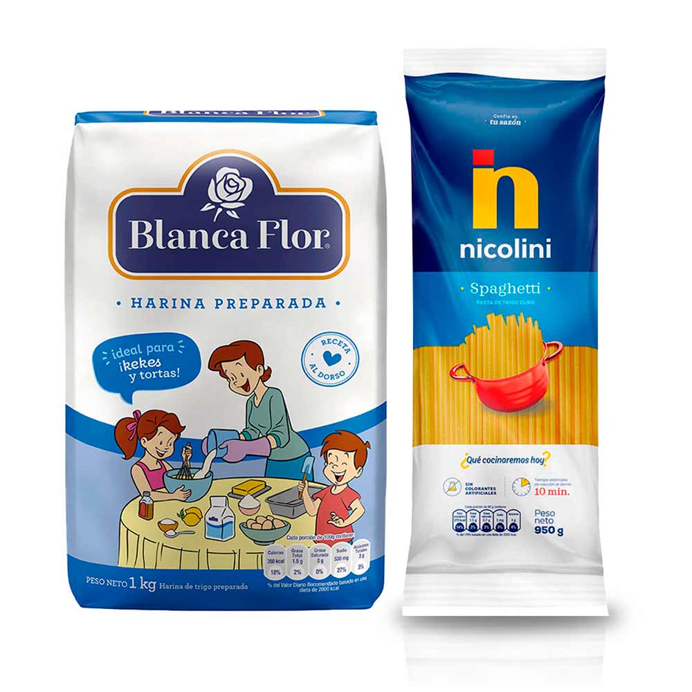 Pack Harina de Trigo Preparada BLANCA FLOR Bolsa 1Kg + Fideos Spaghetti NICOLINI Bolsa 950g