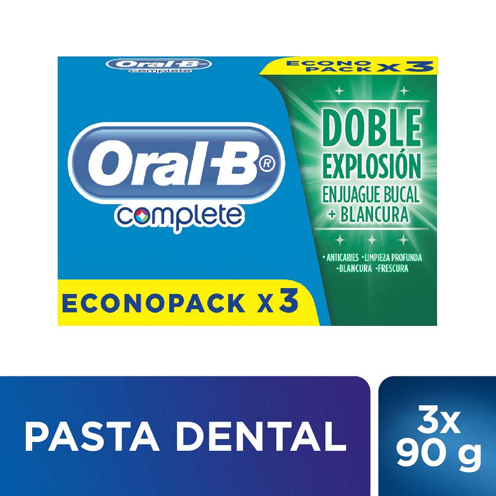 Pasta Dental ORAL-B Complete Menta Refrescante Tubo 66ml Paquete 3un + Enjuague
