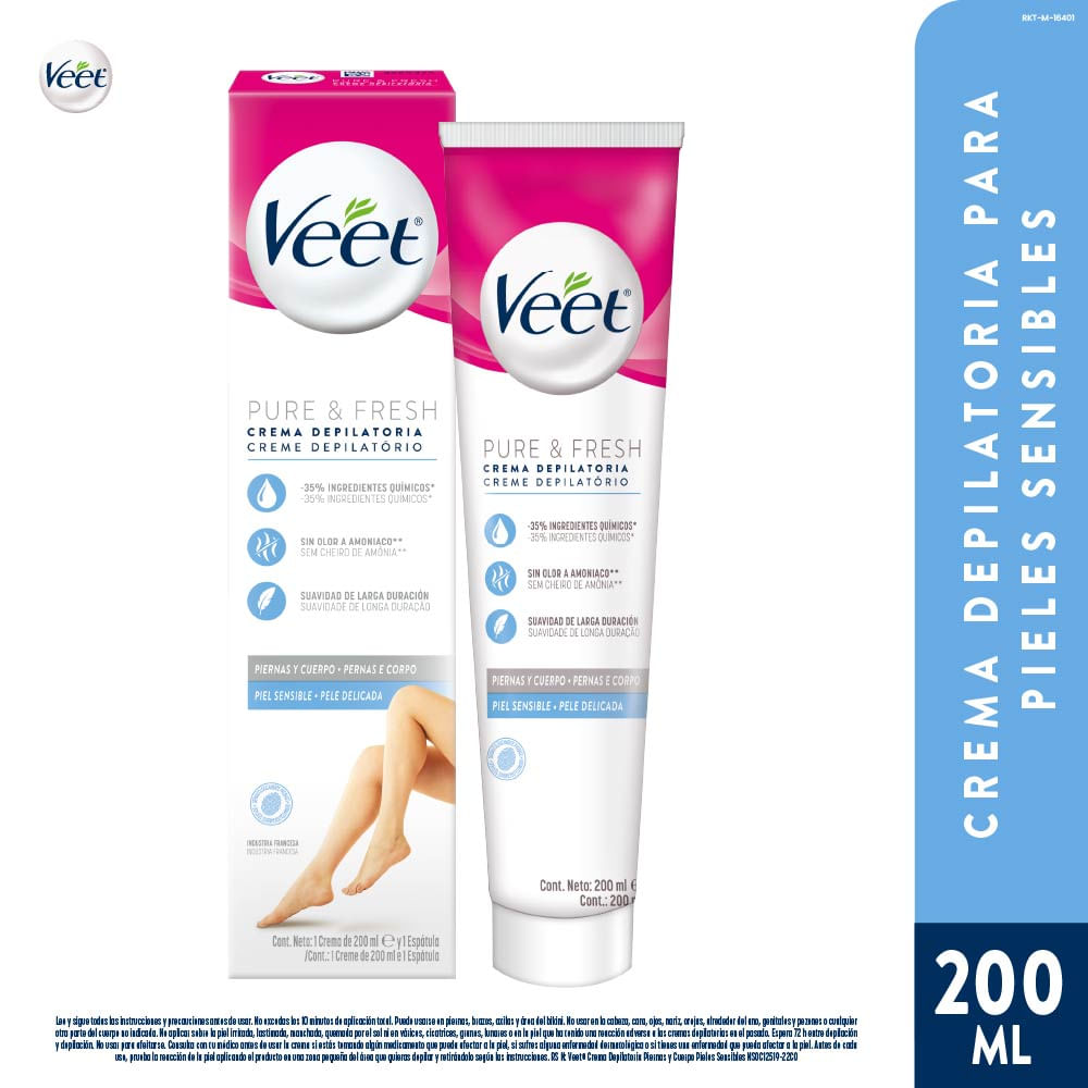 Crema Depilatoria Piel Sensible VEET Pure Caja 200ml