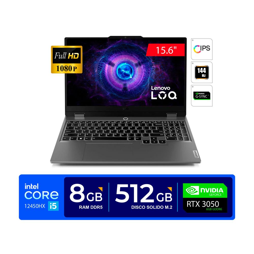 Laptop Lenovo LOQ 15.6" FHD IPS Core i5-12450HX 4.4GHz 8GB DDR5 512GB SSD Video RTX 3050 6GB FREEDOS