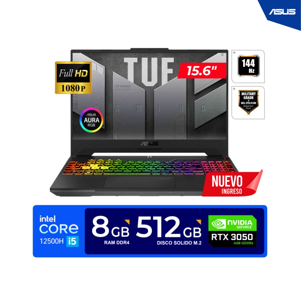 Laptop Asus TUF F15  15.6? FHD 144Hz  Core i5-12500H 4.5 GHz 8GB DDR4 512GB  RTX 3050 4GB FREEDOS