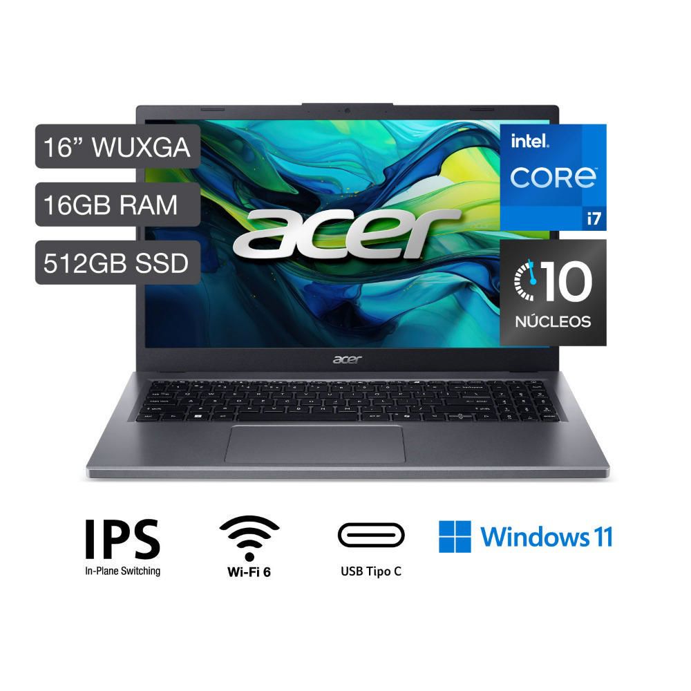 Laptop Acer  I7-1255U 16GB RAM 512GB SSD 16" Gris