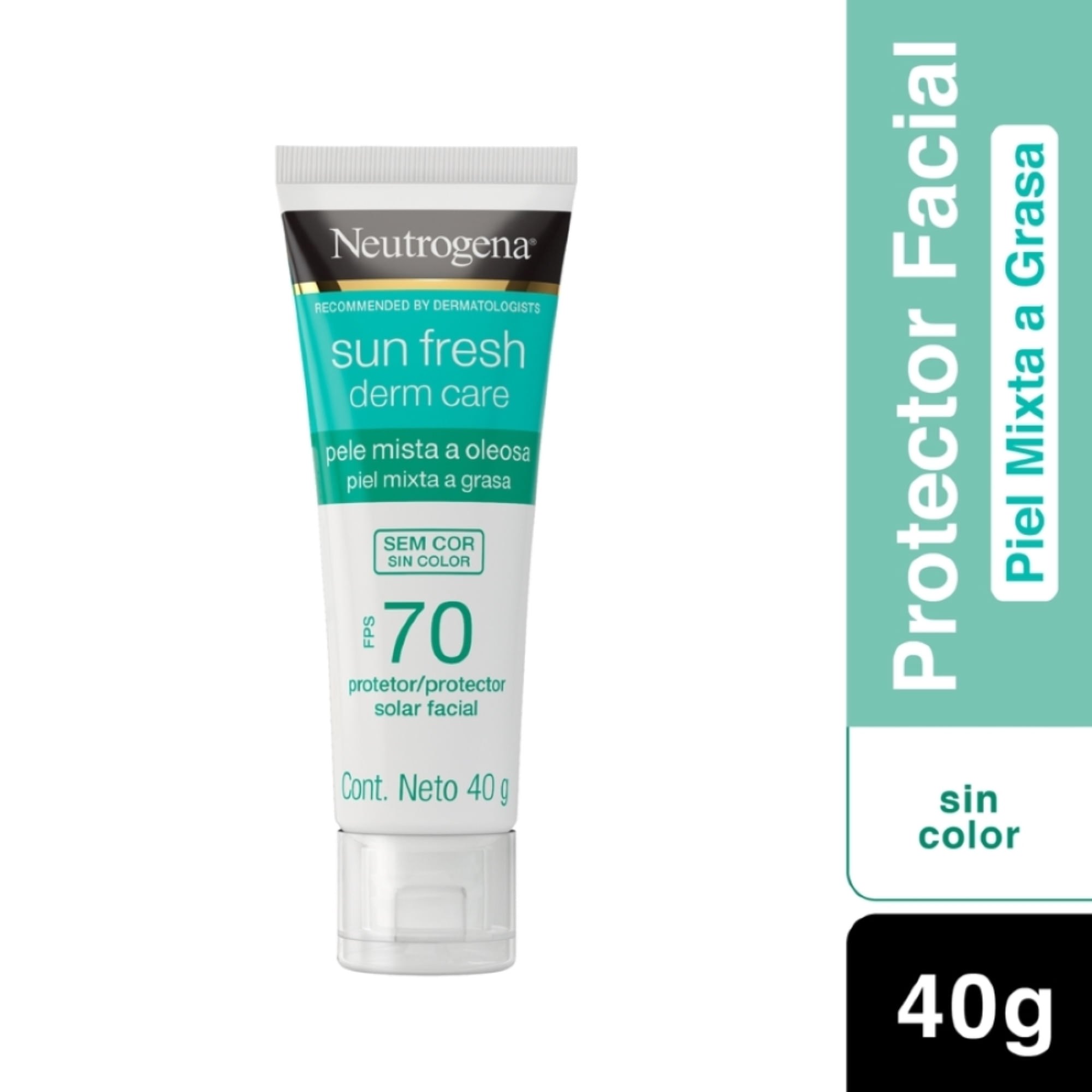 Protector Solar Facial NEUTROGENA Sun Fresh Derm Care sin Color FPS 70 Frasco 40g