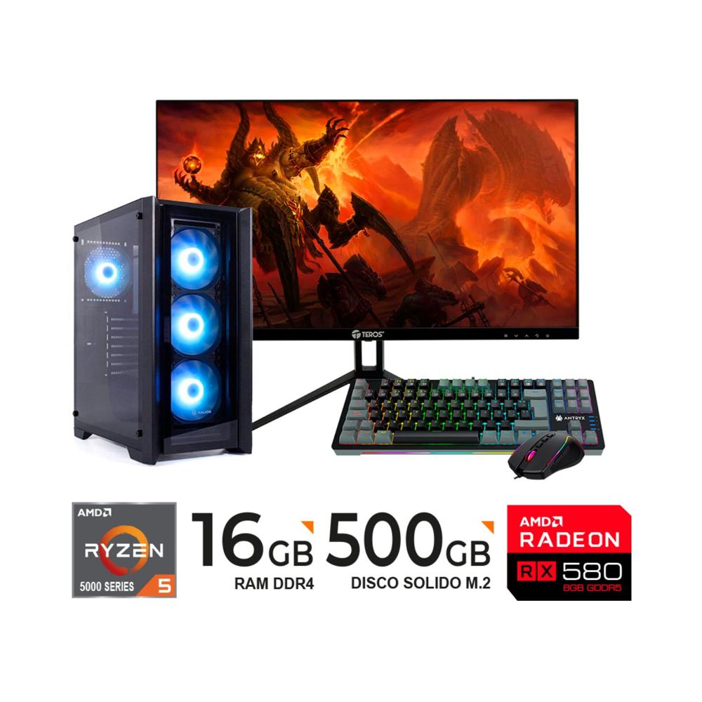 Computadora PC RYZEN 5 5600GT 16GB DDR4 500GB VIDEO RX 580-8GB MONITOR 23.8'' FHD KIT TECLADO,MOUSE