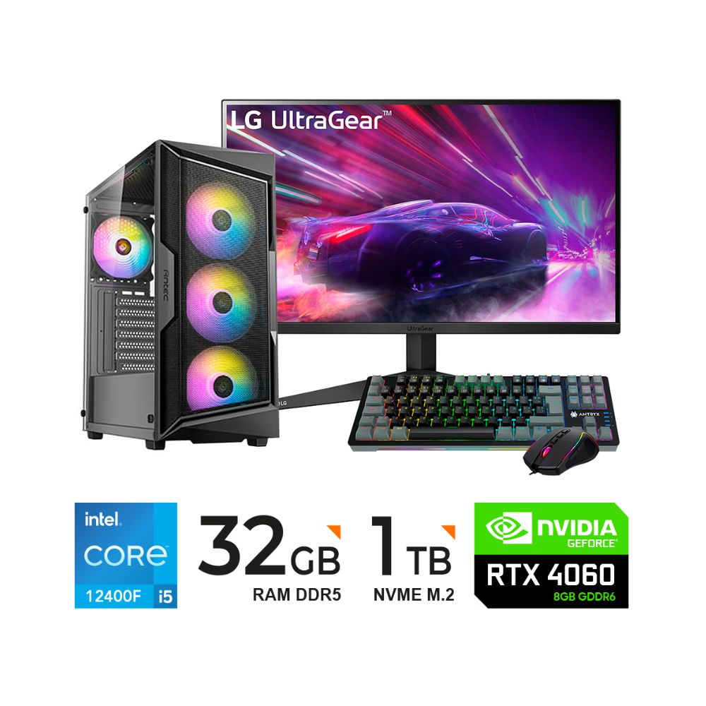 Computadora PC INTEL I5-12400F 32GB DDR5 1TB M.2 VIDEO RTX 4060 8GB MONITOR 23.8"FHD TECLADO Y MOUSE