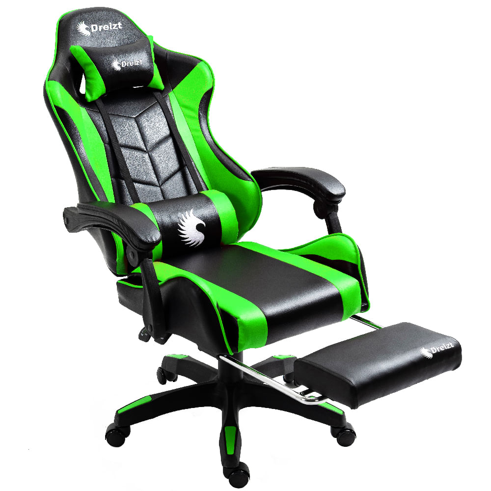 Silla Gamer Ergonómica Dreizt Shine Series Verde Con Posapies Reclinable