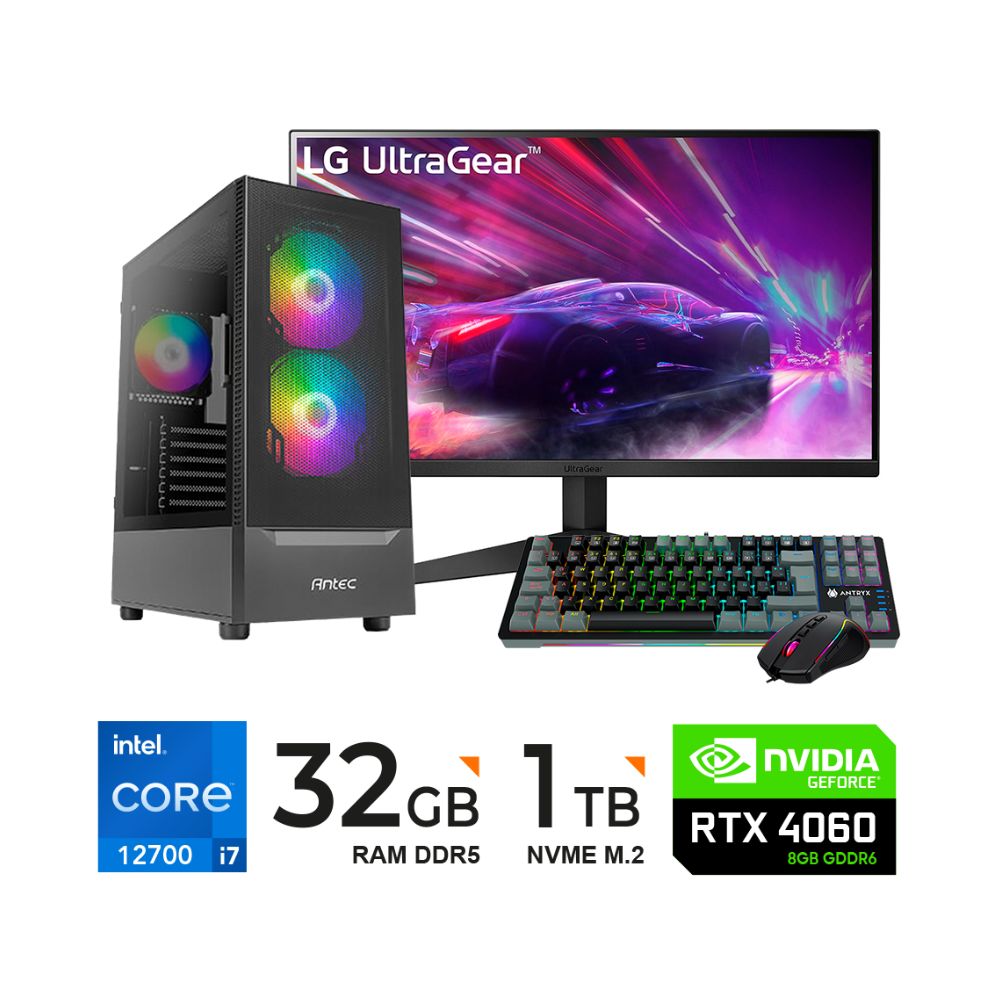 Computadora PC INTEL I7-12700 32GB DDR5 1TB VIDEO RTX 4060 8GB MONITOR 23.8" 165Hz TECLADOYMOUSE