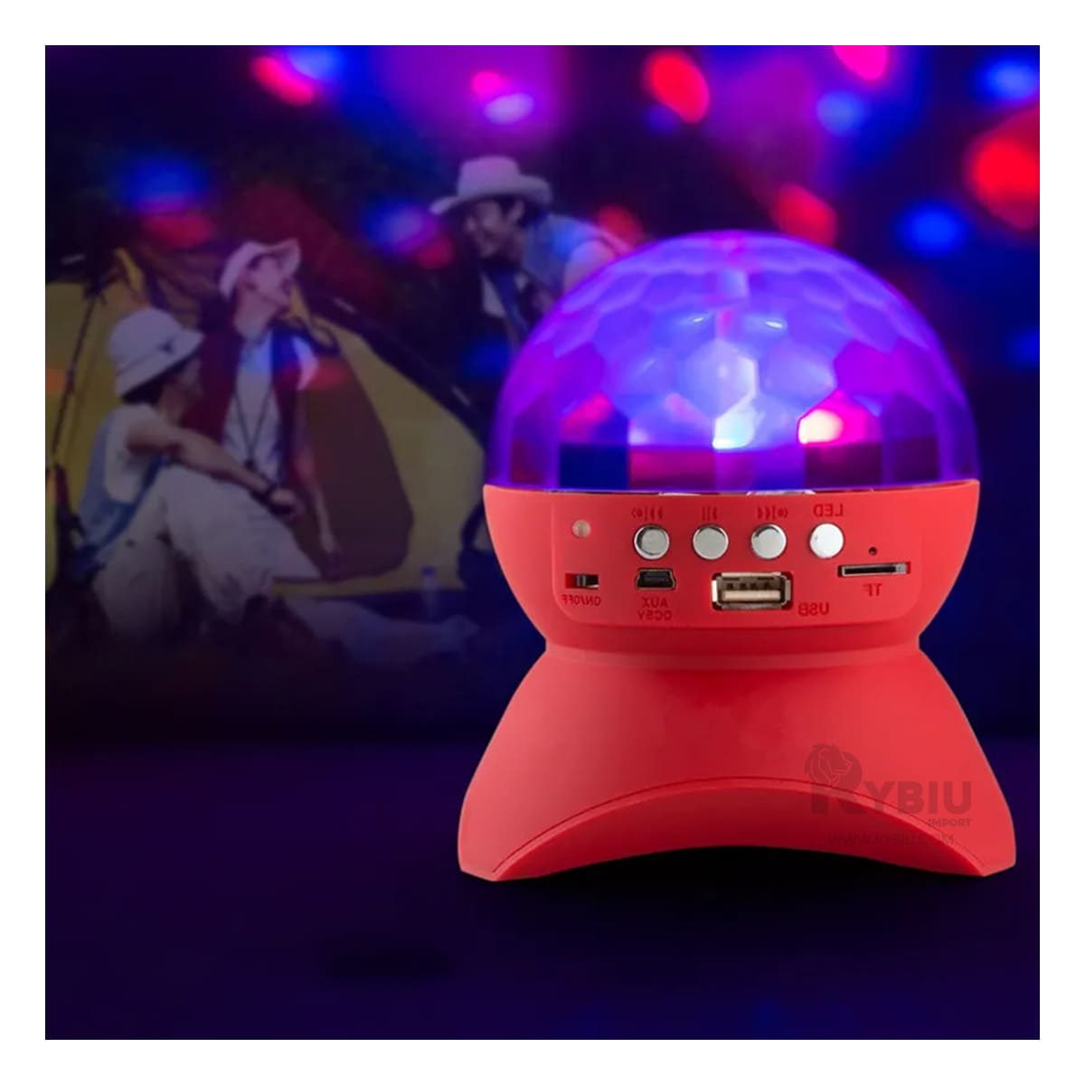 Bocina Lampara Bluetooth con Luces Led Giratorio Rojo