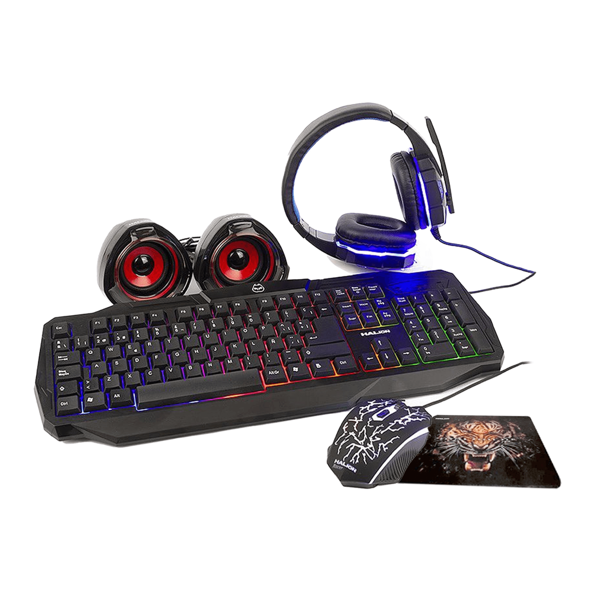 Kit Gaming Halion Ha-830c Racer 5 En 1 Teclado + Mouse + Auricular + Pad Mouse + Parlante Usb