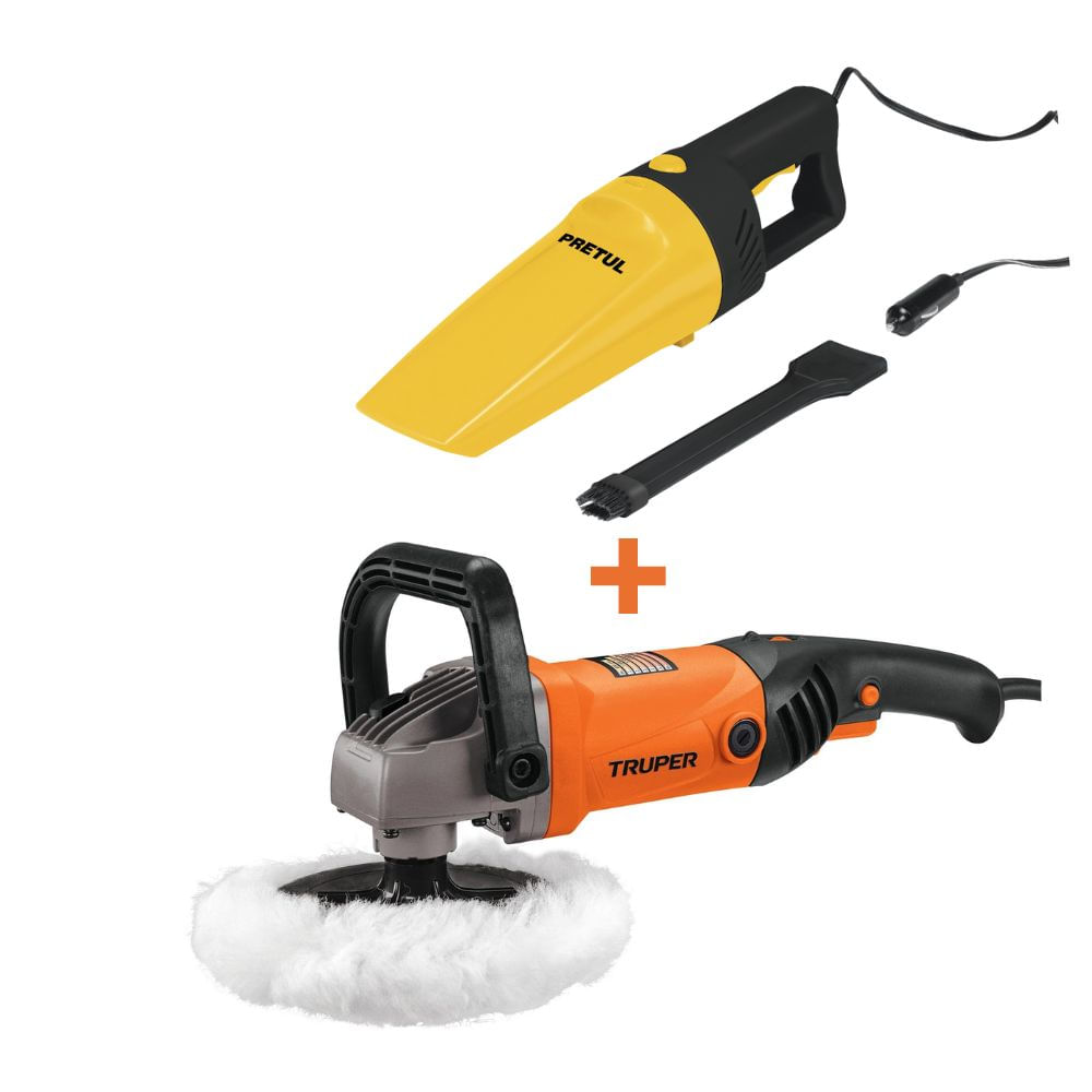Pulidora orbital 1200W 7"P, Aspiradora para auto, 12v COMBO