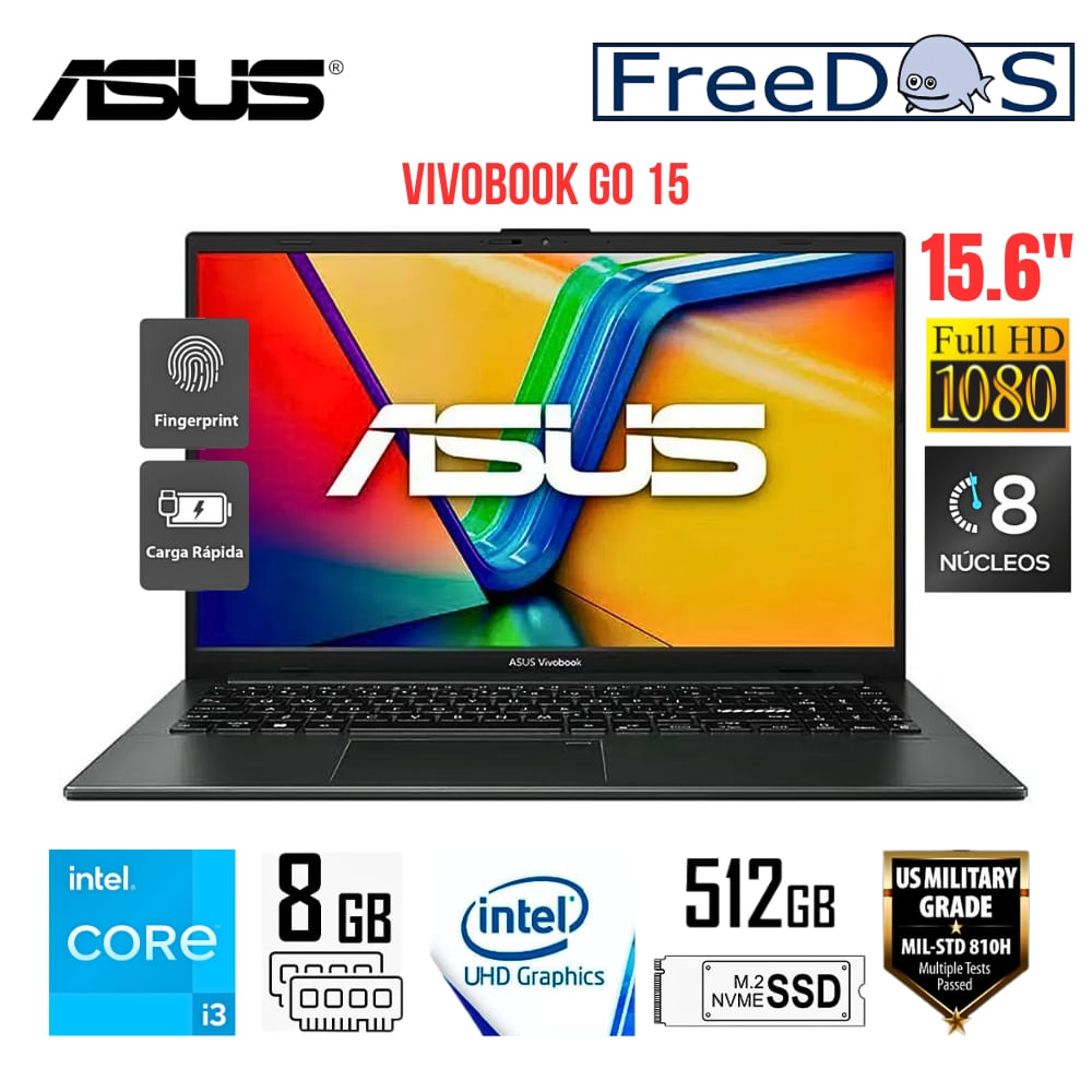 Laptop Asus Vivobook Intel Core I3-N305 8GB RAM 512GB SSD 15.6" FHD E1504GA-NJ231