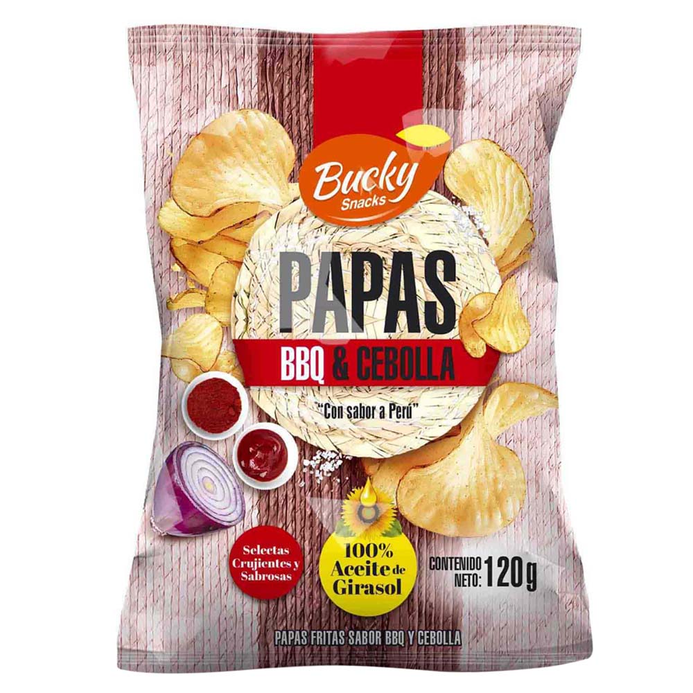 Papas en Ondas BUCKY BBQ y Cebolla Bolsa 120g