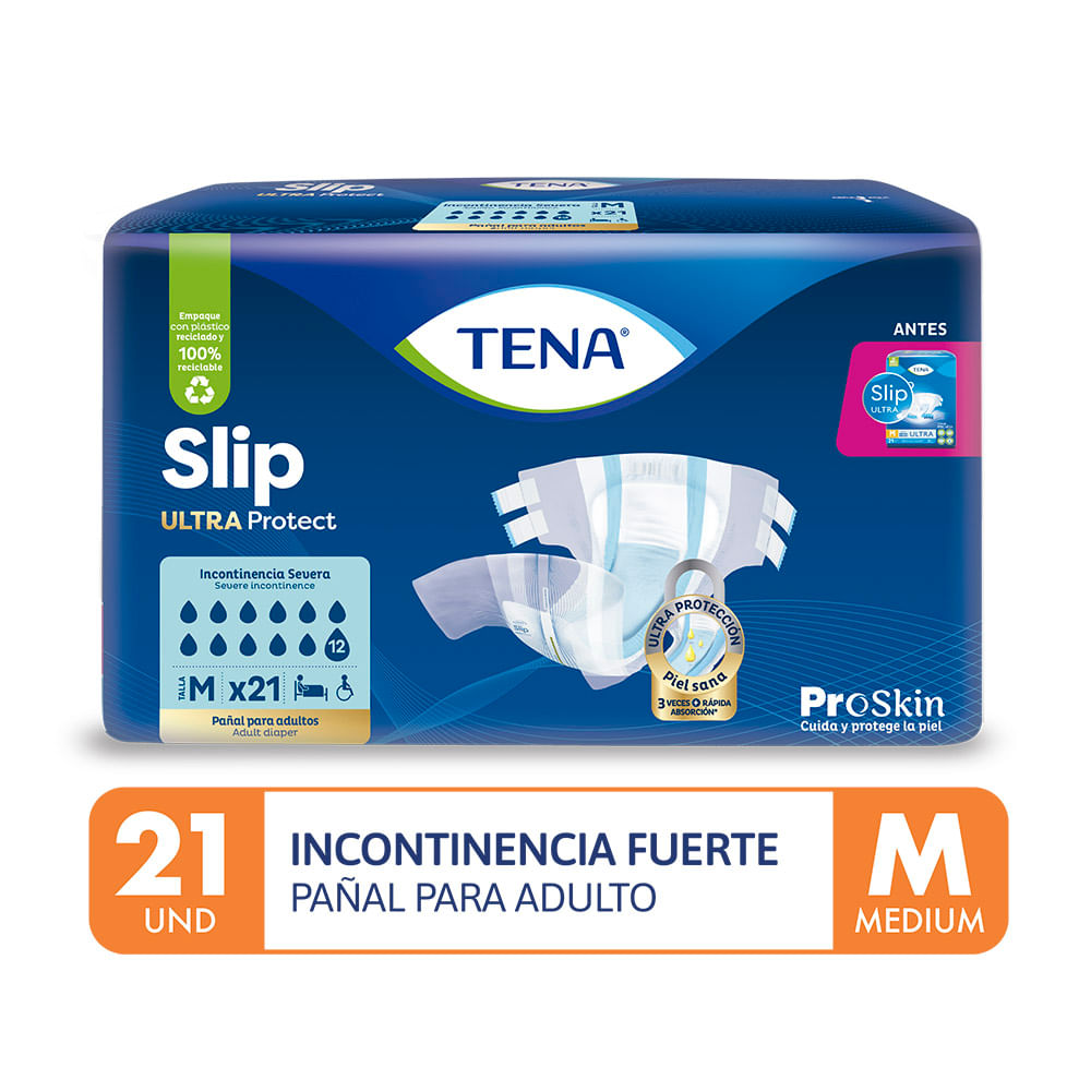 Pañal para Adulto TENA Slip Ultra Incontinencia Fuerte Talla M Paquete 21un