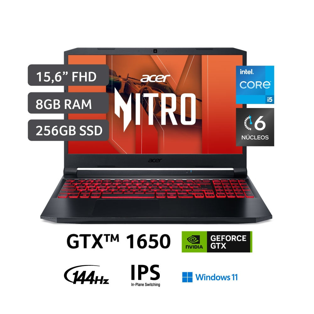 Laptop Gamer ACER Nitro 5 AN515-57-51L5 15.6" Intel Core i5 11va generación 8GB 256GB SSD